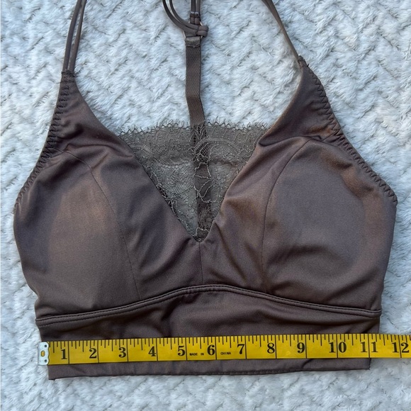 Daytrip Bralette Elegant Satin Lace Trim Lightly Lined Wireless XS Mocha - Picture 5 of 6